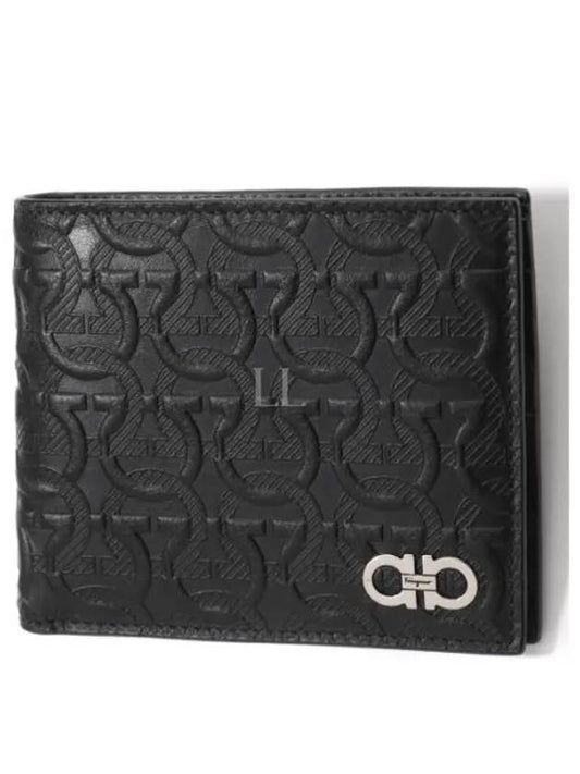 Gancini Embossed Logo Half Wallet Black - SALVATORE FERRAGAMO - BALAAN 2