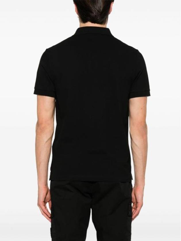 Organic Cotton Elastane Pique Polo Shirt Black - STONE ISLAND - BALAAN 3