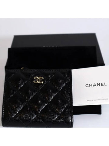 Classic half wallet snap zipper pocket black caviar gold card - CHANEL - BALAAN 1