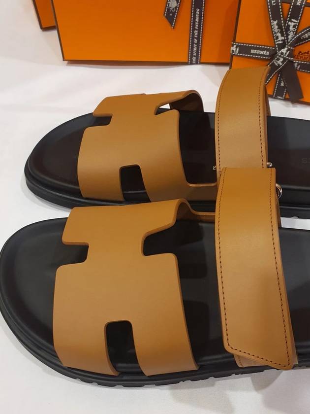 Chypre H Logo Calfskin Sandals Brown - HERMES - BALAAN 5