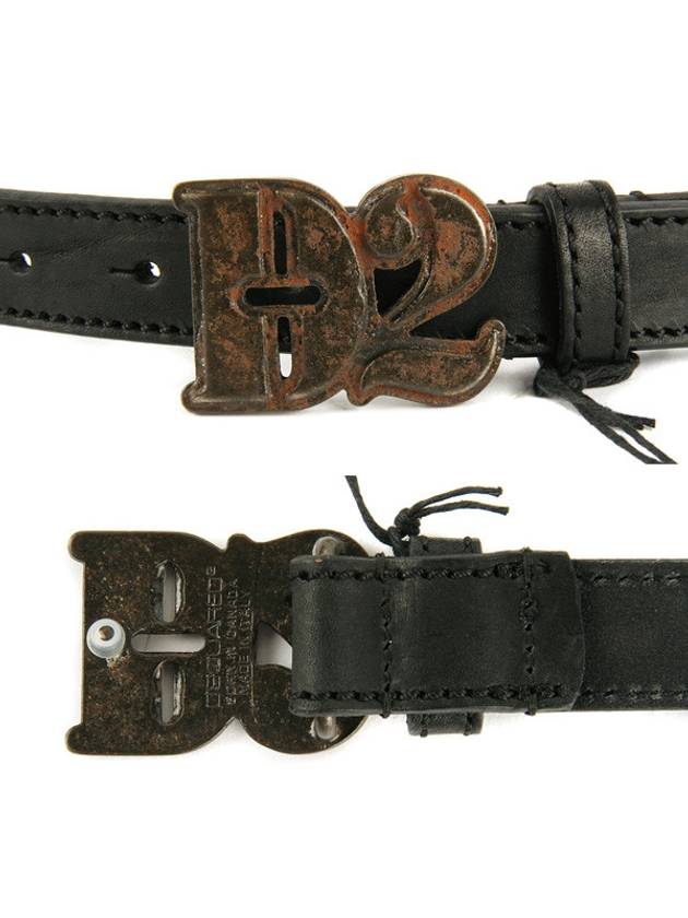 Vintage Buckle Skinny Leather Belt Black - DSQUARED2 - BALAAN.