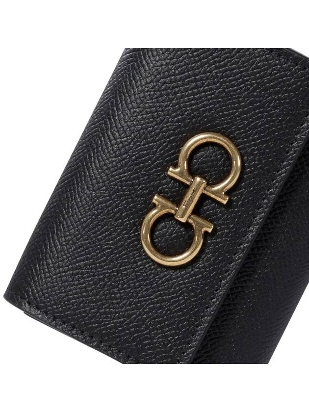 Gancini Plaque Trifold Half-Wallet Black - SALVATORE FERRAGAMO - BALAAN 5