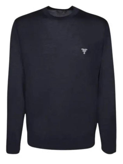 Superfine Crew Neck Wool Knitted Sweater Navy - PRADA - BALAAN 2