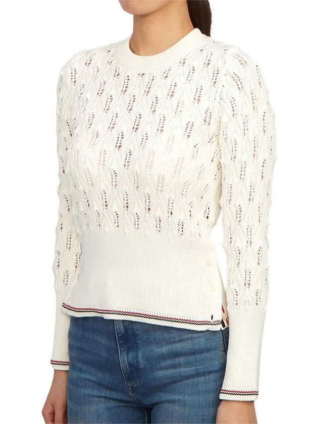 Pointelle Tipping Crew Neck Pullover Knit Top White - THOM BROWNE - BALAAN 3