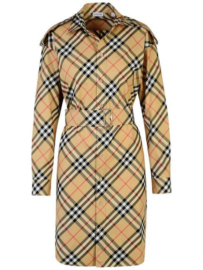 Check Cotton Shirt Midi Dress Beige - BURBERRY - BALAAN 2