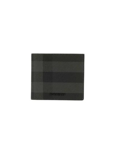 Check And Leather Half Wallet Charcoal - BURBERRY - BALAAN 2