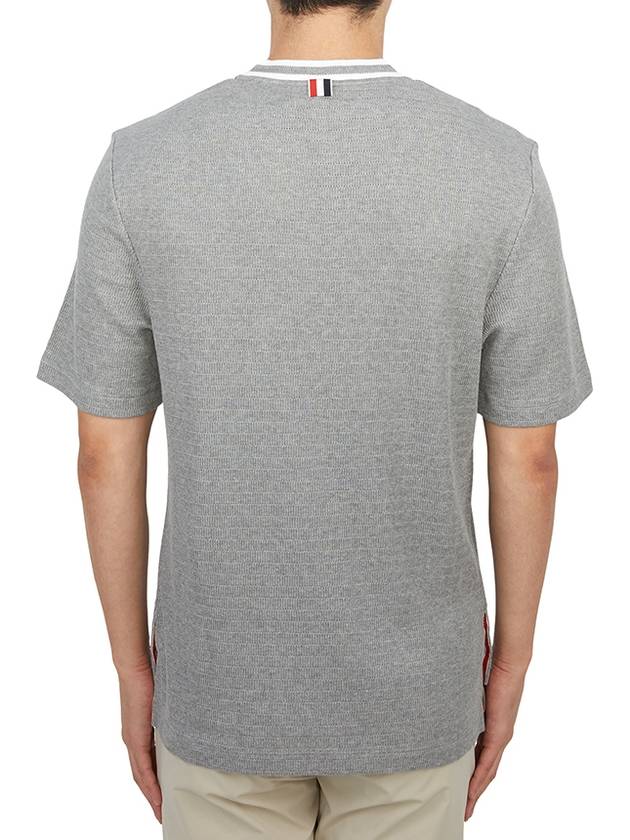 Pointelle Cotton Short Sleeve T-Shirt Light Grey - THOM BROWNE - BALAAN 4