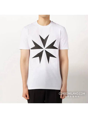 Men's Snow Print Short Sleeve T-Shirt White - NEIL BARRETT - BALAAN 1