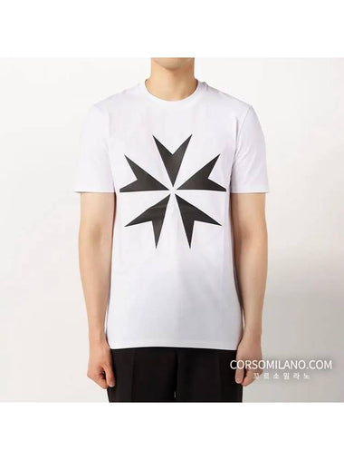 Men's Snow Print Short Sleeve T-Shirt White - NEIL BARRETT - BALAAN 1