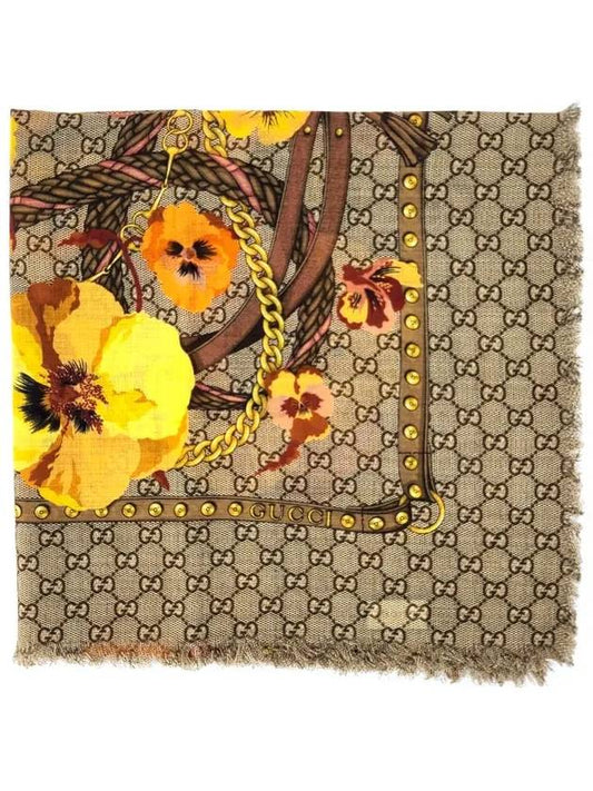 GG Flower Square Shawl Wool Muffler Yellow - GUCCI - BALAAN 2