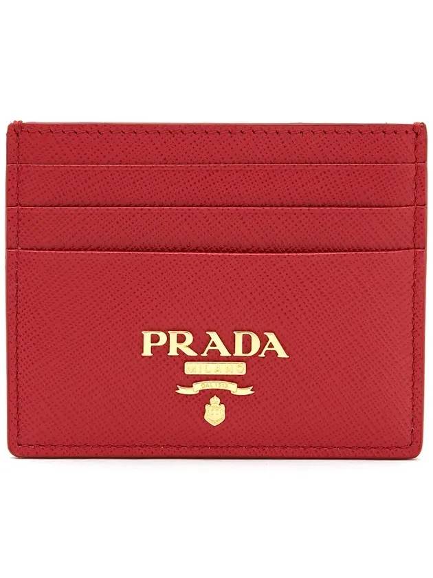 Metal Logo Saffiano Card Wallet Red - PRADA - BALAAN 1