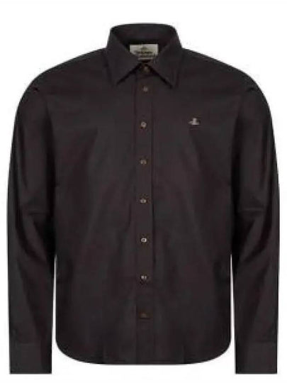 Embroidered Logo Big Collar Cotton Long Sleeve Shirt Black - VIVIENNE WESTWOOD - BALAAN 2