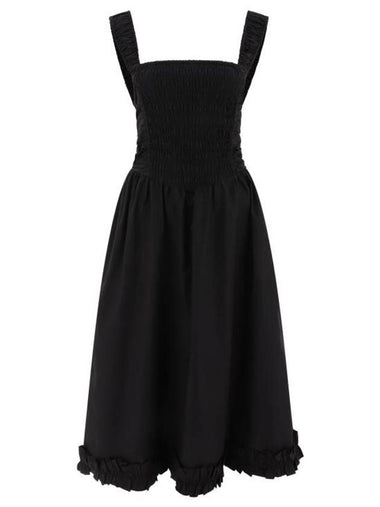 Cotton Poplin Strap Midi Dress Black - GANNI - BALAAN 1