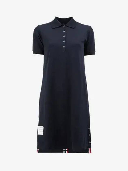 Classic Cotton Pique Center Back Stripe A-Line Short Sleeve Polo Short Dress Navy - THOM BROWNE - BALAAN 2