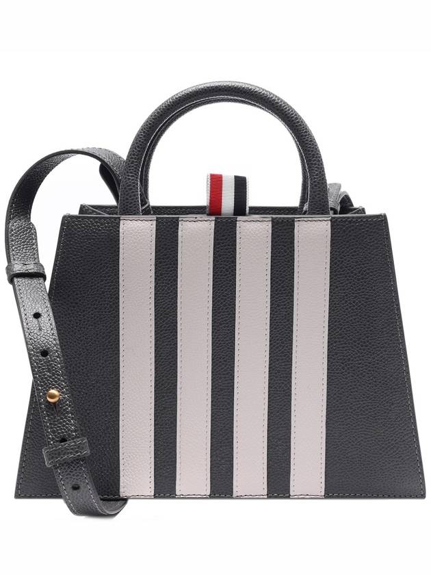 Pebble Grain Leather 4 Bar Mini Trapeze Tote Bag Dark Gray - THOM BROWNE - BALAAN 3