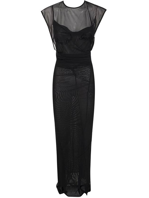 Jean Paul Gaultier Mesh Open Back Sleeveless Dress Velvet Flock "" Clothing - JEAN PAUL GAULTIER - BALAAN 1