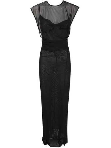 Jean Paul Gaultier Mesh Open Back Sleeveless Dress Velvet Flock 