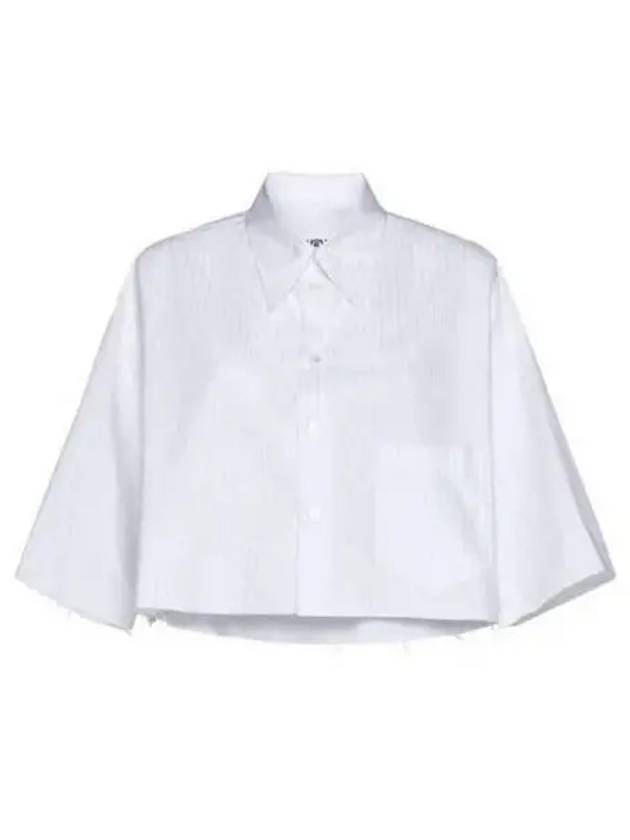 Pinstripe Poplin Cropped Cotton Short Sleeve Shirt White - MAISON MARGIELA - BALAAN 2