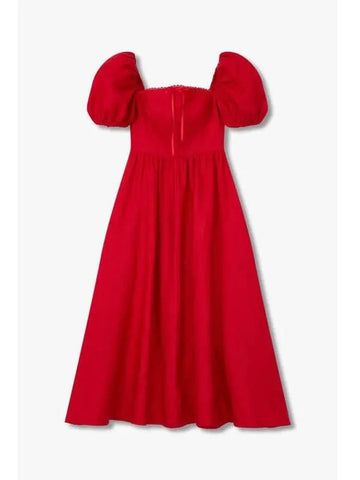 Wearing Ribbon Trimmed Linen Dress Marella Red - REFORMATION - BALAAN 1