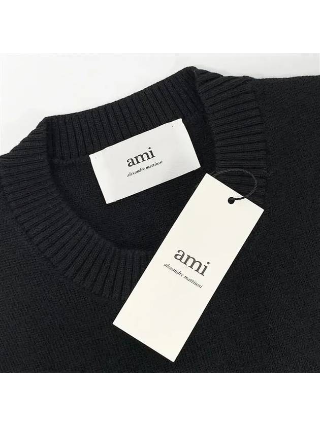 Heart Logo Wool Knit Top Black - AMI - BALAAN 9