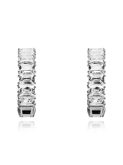 Matrix Octagon Cut Crystal Hoop Earrings Silver - SWAROVSKI - BALAAN 2