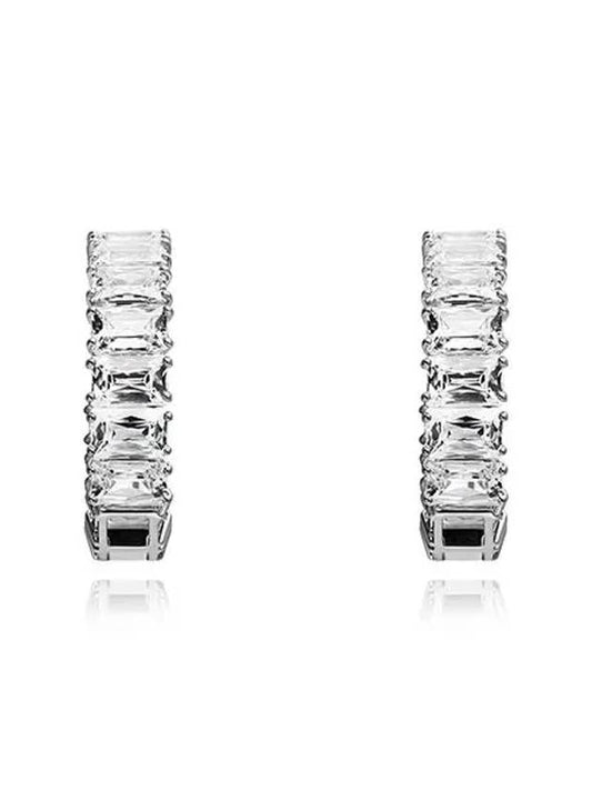 Matrix Octagon Cut Crystal Hoop Earrings Silver - SWAROVSKI - BALAAN 2