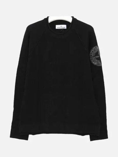 Embroidered Logo Crew Neck Lambswool Knit Top Black - STONE ISLAND - BALAAN 2