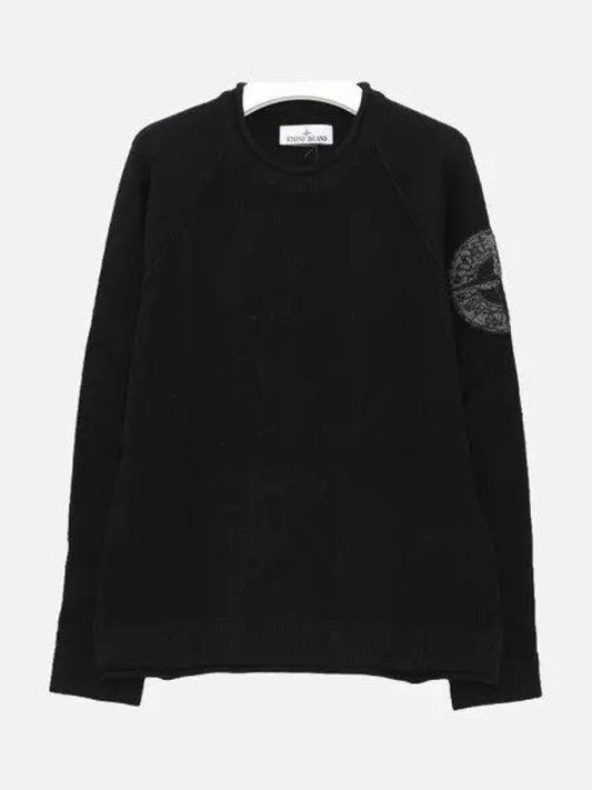 Embroidered Logo Crew Neck Lambswool Knit Top Black - STONE ISLAND - BALAAN 2