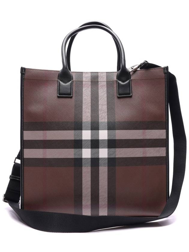 Checked Leather Tote Bag Brown - BURBERRY - BALAAN 5