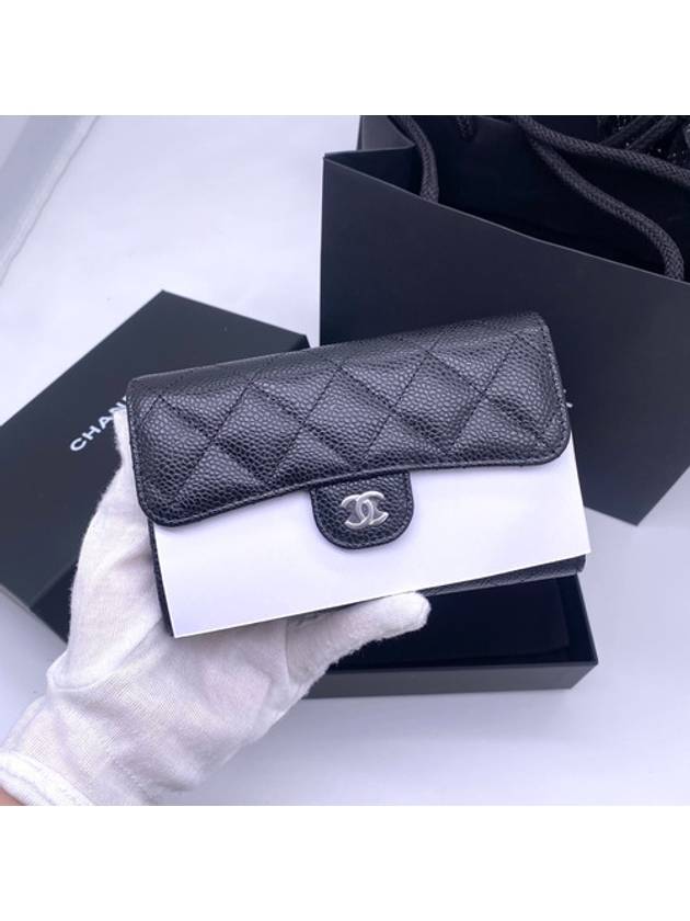 Classic Flap Wallet Grained Calfskin & Silver Black - CHANEL - BALAAN 7