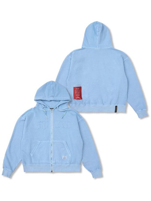 Applique STGM Pigment Washed Oversized Zip up Hoodie Sky Blue - STIGMA - BALAAN 1