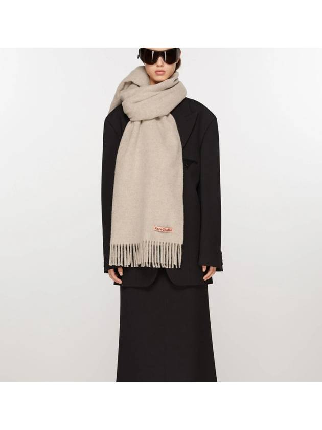 Logo Wool Fringe Scarf Oatmeal Melange - ACNE STUDIOS - BALAAN 7