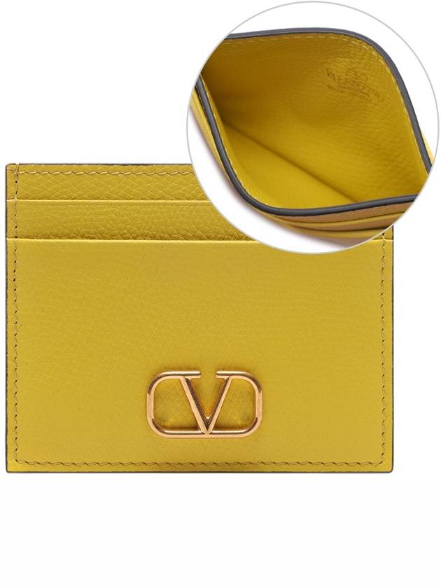 V Logo Signature Grainy Calfskin Card Wallet Yellow - VALENTINO - BALAAN 3