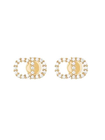 Claire D Lune Finish Metal White Crystal Earrings Gold - DIOR - BALAAN 1