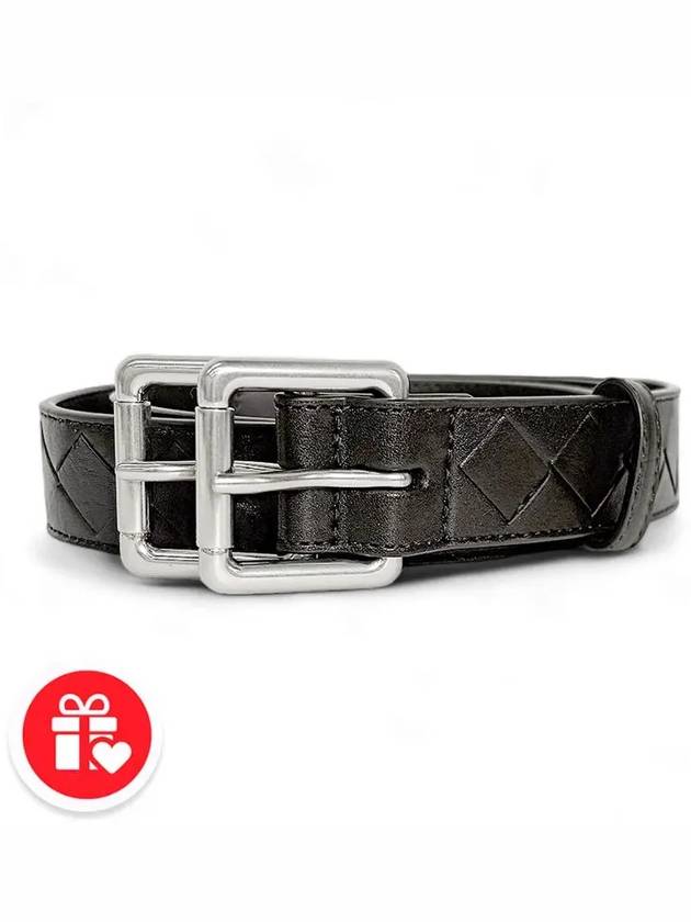 Intrecciato Double Buckle Leather Belt Dark Brown - BOTTEGA VENETA - BALAAN 8