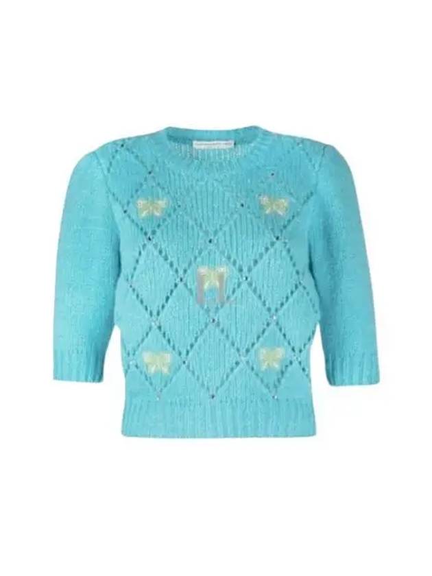 Women's Butterfly Embroidered Knit Top Blue - ALESSANDRA RICH - BALAAN 2