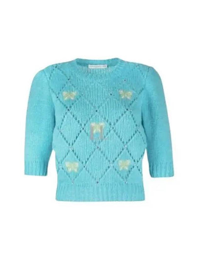 Women's Butterfly Embroidered Knit Top Blue - ALESSANDRA RICH - BALAAN 2