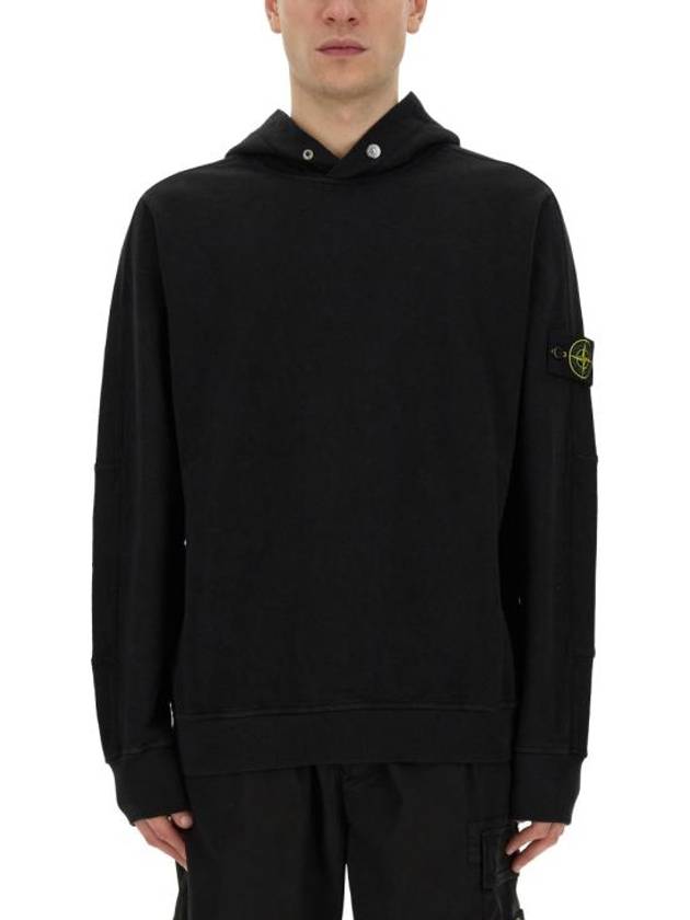 Compass Badge Cotton Hoodie Black - STONE ISLAND - BALAAN 1