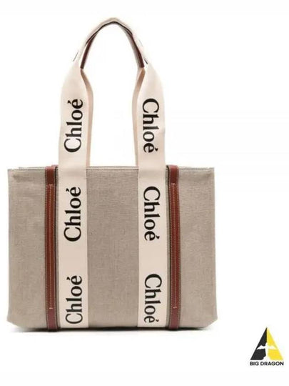 Woody Canvas Medium Tote Bag Brown - CHLOE - BALAAN 2