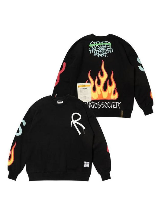 Fire Oversized Crew Neck Sweatshirt Black - STIGMA - BALAAN 1