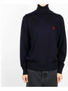 Heart Logo Wool Turtleneck Navy - AMI - BALAAN 3