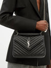 Silver Monogram College Medium Chain Crossbody Bag in Matelasse Leather Black - SAINT LAURENT - BALAAN 4