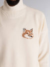 Men's Fox Head Patch Oversized Wool Turtleneck Ecru - MAISON KITSUNE - BALAAN 3