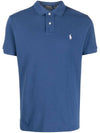 Embroidered White Pony Slim Fit Polo Shirt Blue - POLO RALPH LAUREN - BALAAN 1