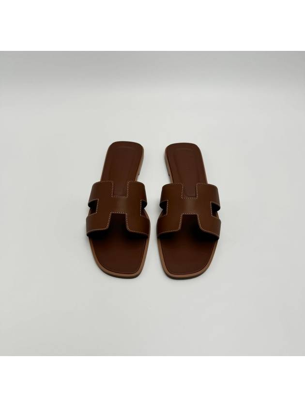 Oran Calfskin Slippers Gold Piqures Ecrues - HERMES - BALAAN 5