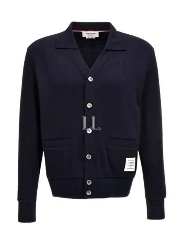 Logo Patch Rib Cardigan Navy - THOM BROWNE - BALAAN 2