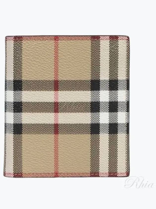 Check Leather Folding Card Wallet Beige - BURBERRY - BALAAN 2