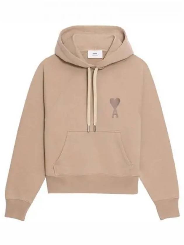 Big Heart Logo Heavy Loopback Organic Cotton Fleece Hoodie Beige - AMI - BALAAN 2