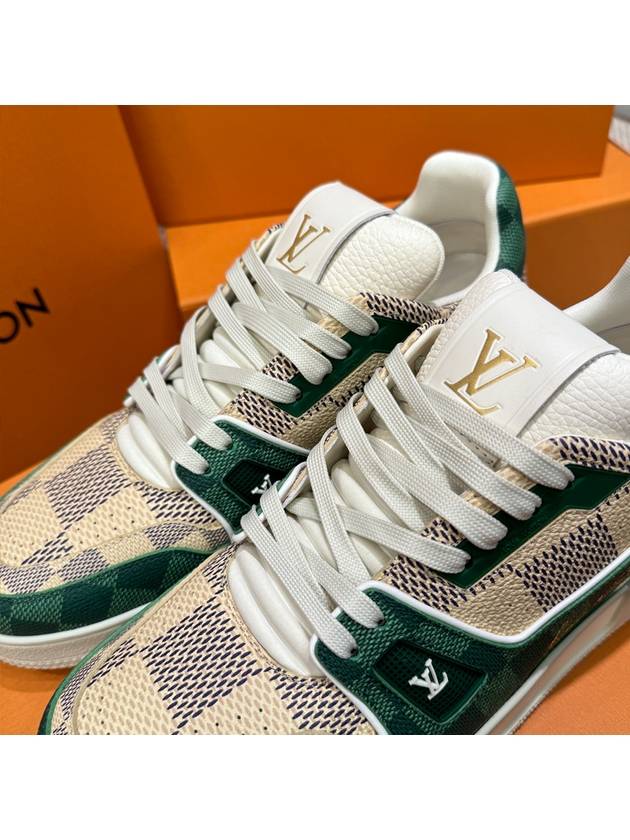 Men's LV Trainer Sneakers Calfskin Damier Green - LOUIS VUITTON - BALAAN 4