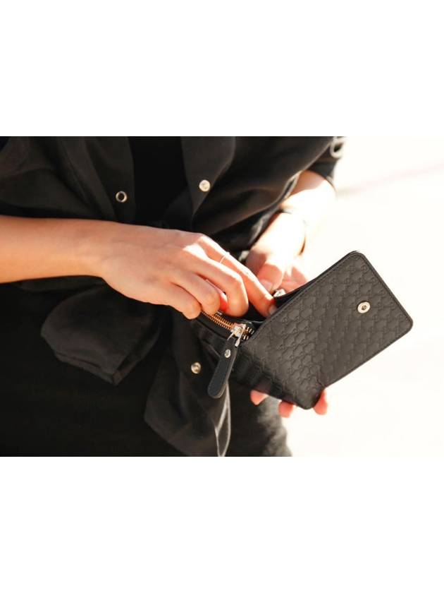 GG Micro Ssima Zipper Half Wallet Black - GUCCI - BALAAN 5